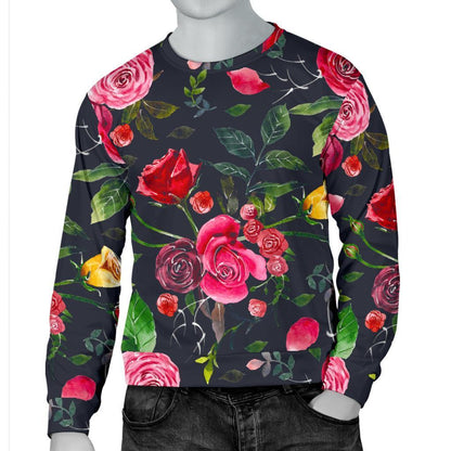 Roses Floral Flower Pattern Print Men's Crewneck Sweatshirt GearFrost
