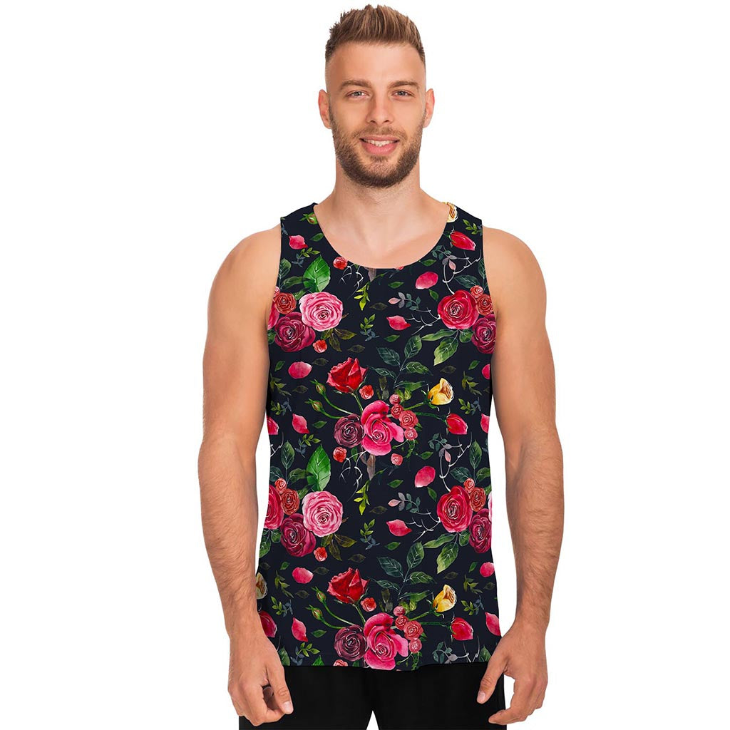 Roses Floral Flower Pattern Print Men's Tank Top
