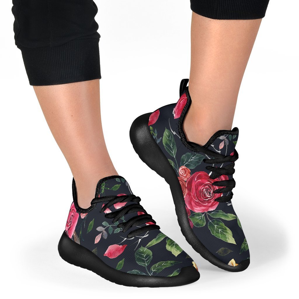 Roses Floral Flower Pattern Print Mesh Knit Shoes GearFrost