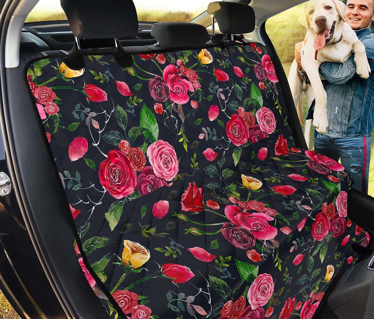 Roses Floral Flower Pattern Print Pet Car Back Seat Cover