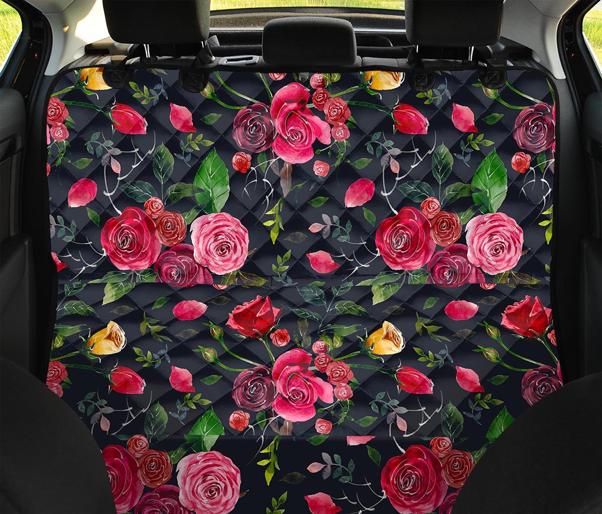 Roses Floral Flower Pattern Print Pet Car Back Seat Cover