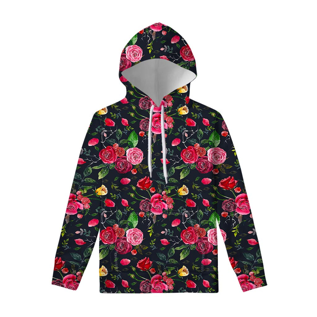 Roses Floral Flower Pattern Print Pullover Hoodie