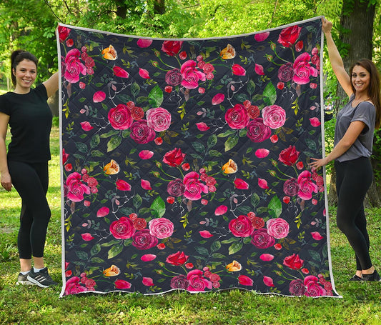 Roses Floral Flower Pattern Print Quilt