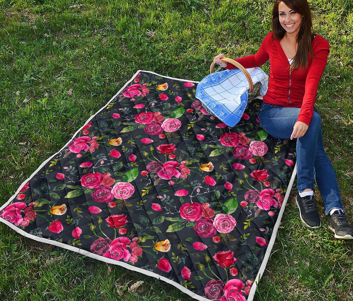 Roses Floral Flower Pattern Print Quilt