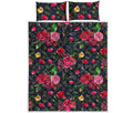 Roses Floral Flower Pattern Print Quilt Bed Set