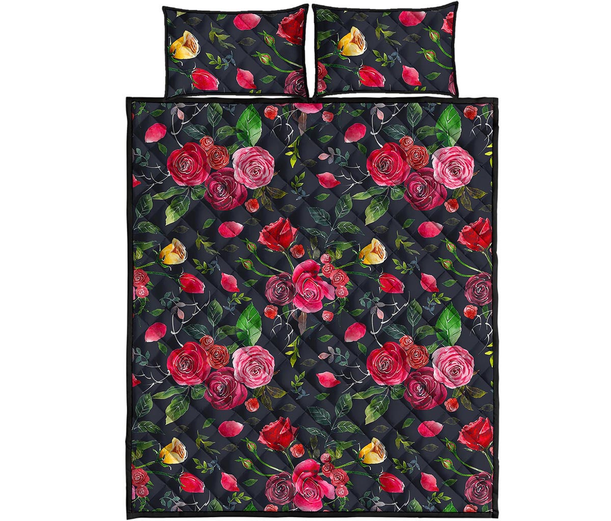 Roses Floral Flower Pattern Print Quilt Bed Set