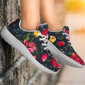 Roses Floral Flower Pattern Print Sport Shoes GearFrost