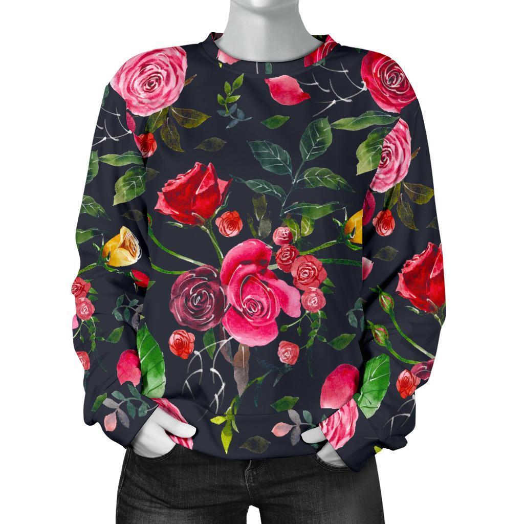 Roses Floral Flower Pattern Print Women's Crewneck Sweatshirt GearFrost