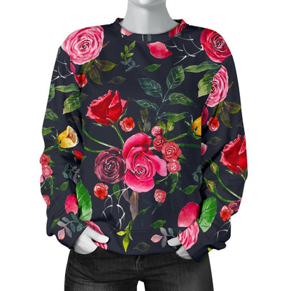 Roses Floral Flower Pattern Print Women's Crewneck Sweatshirt GearFrost