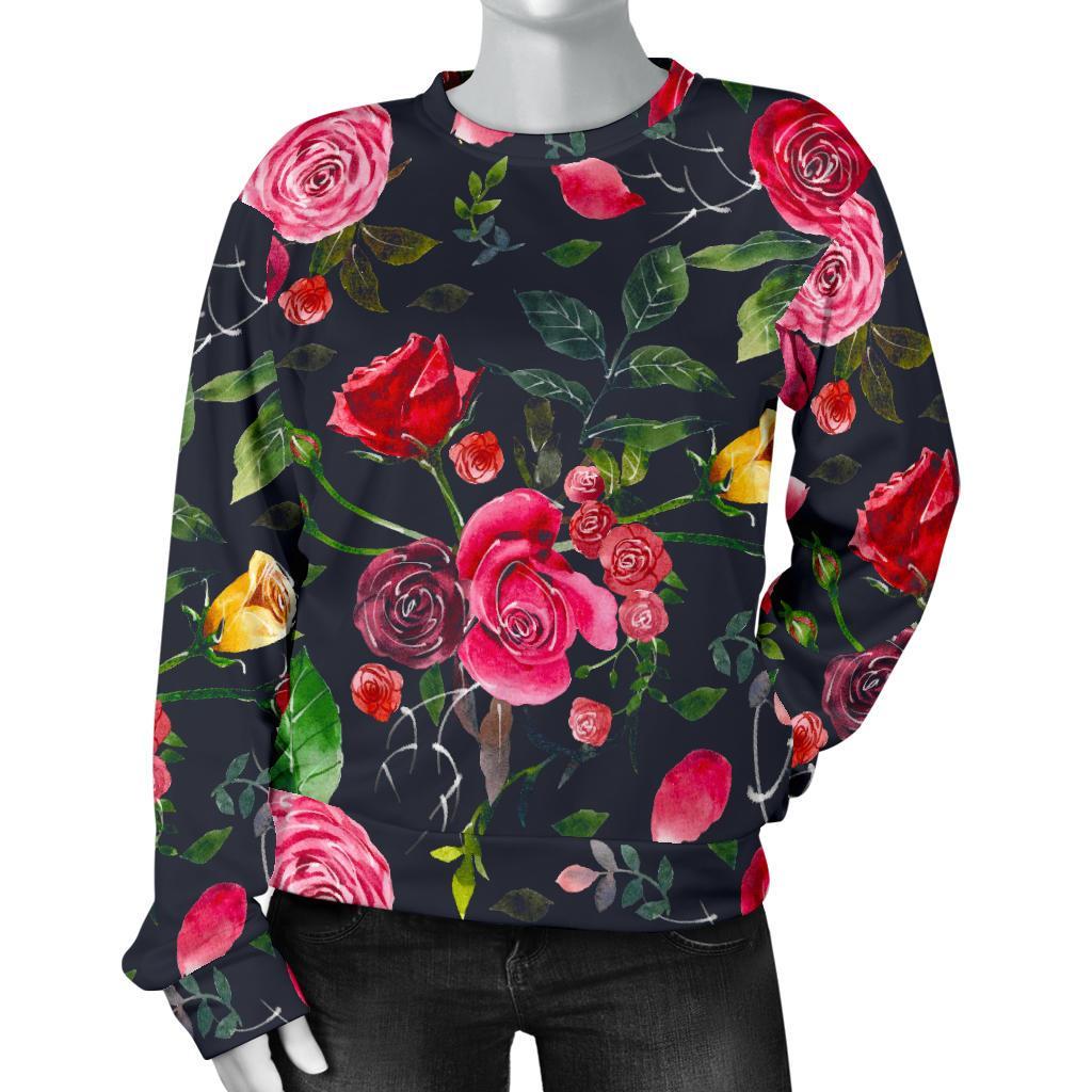 Roses Floral Flower Pattern Print Women's Crewneck Sweatshirt GearFrost