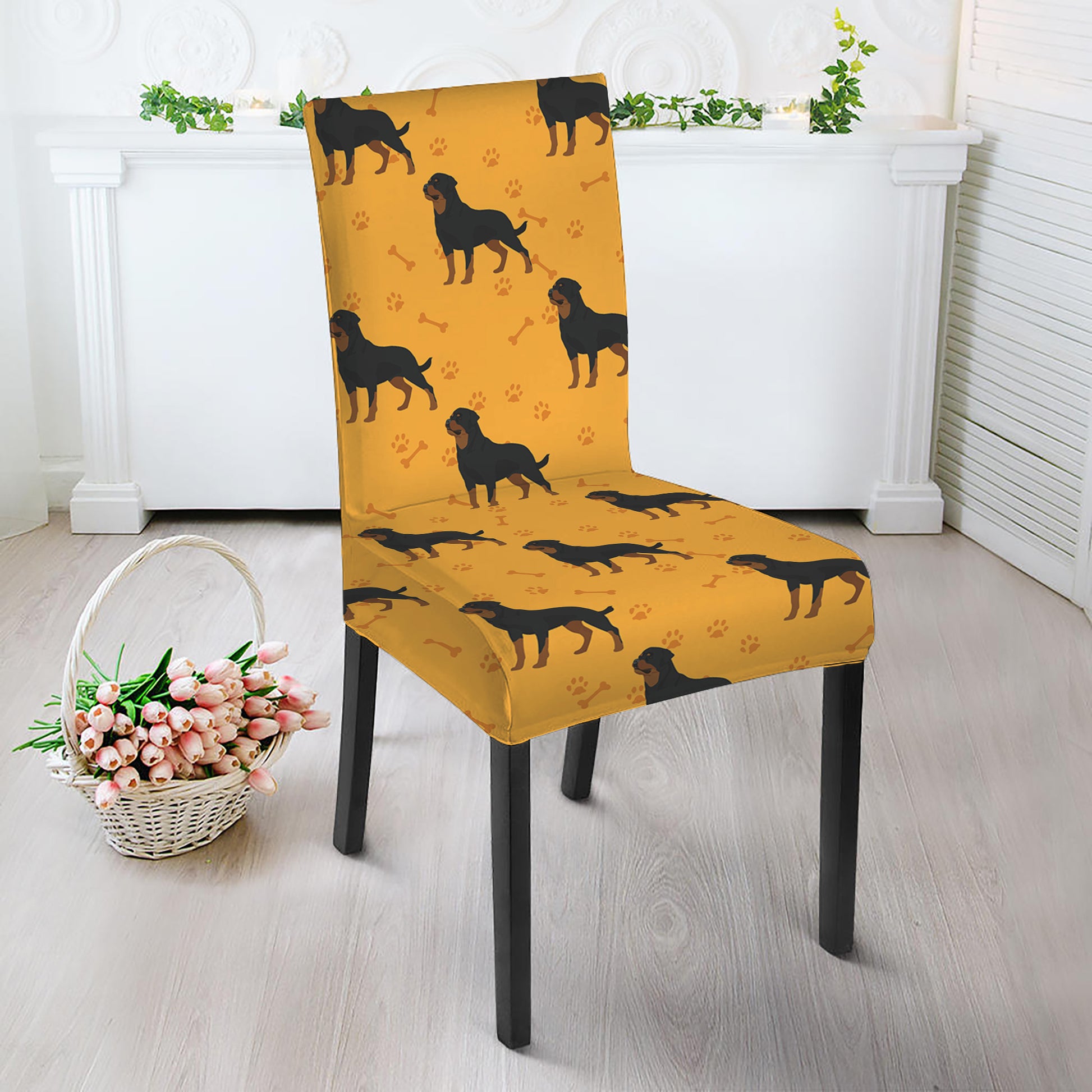 Rottweiler Dog Pattern Print Dining Chair Slipcover