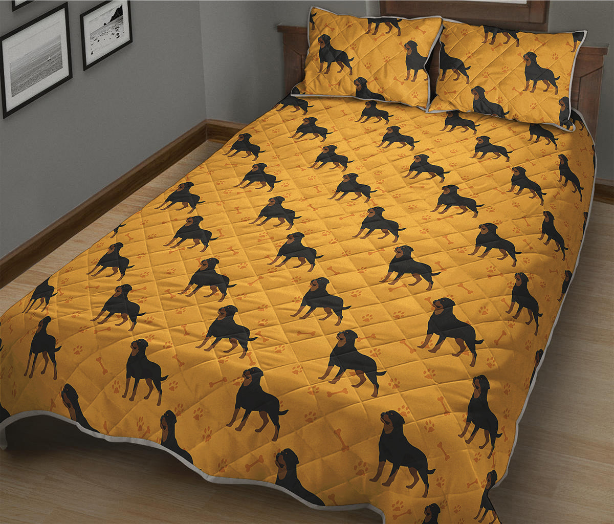 Rottweiler Dog Pattern Print Quilt Bed Set