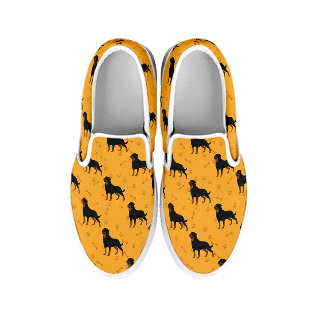 Rottweiler Dog Pattern Print White Slip On Shoes