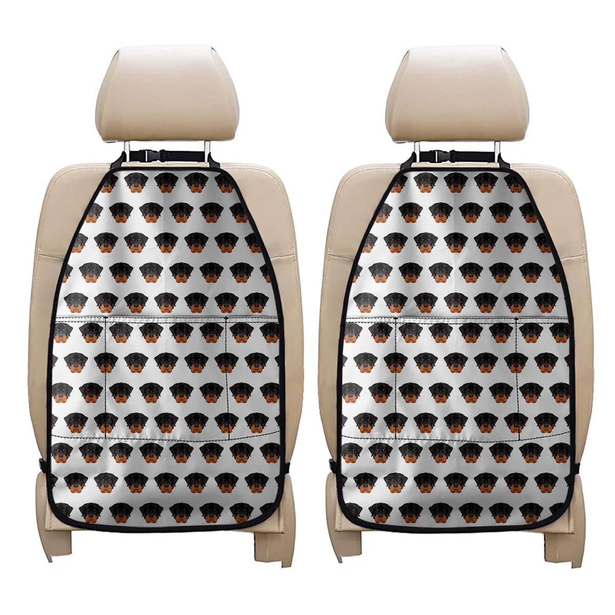 Rottweiler Face Pattern Print Car Seat Organizers