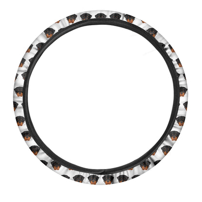 Rottweiler Face Pattern Print Car Steering Wheel Cover