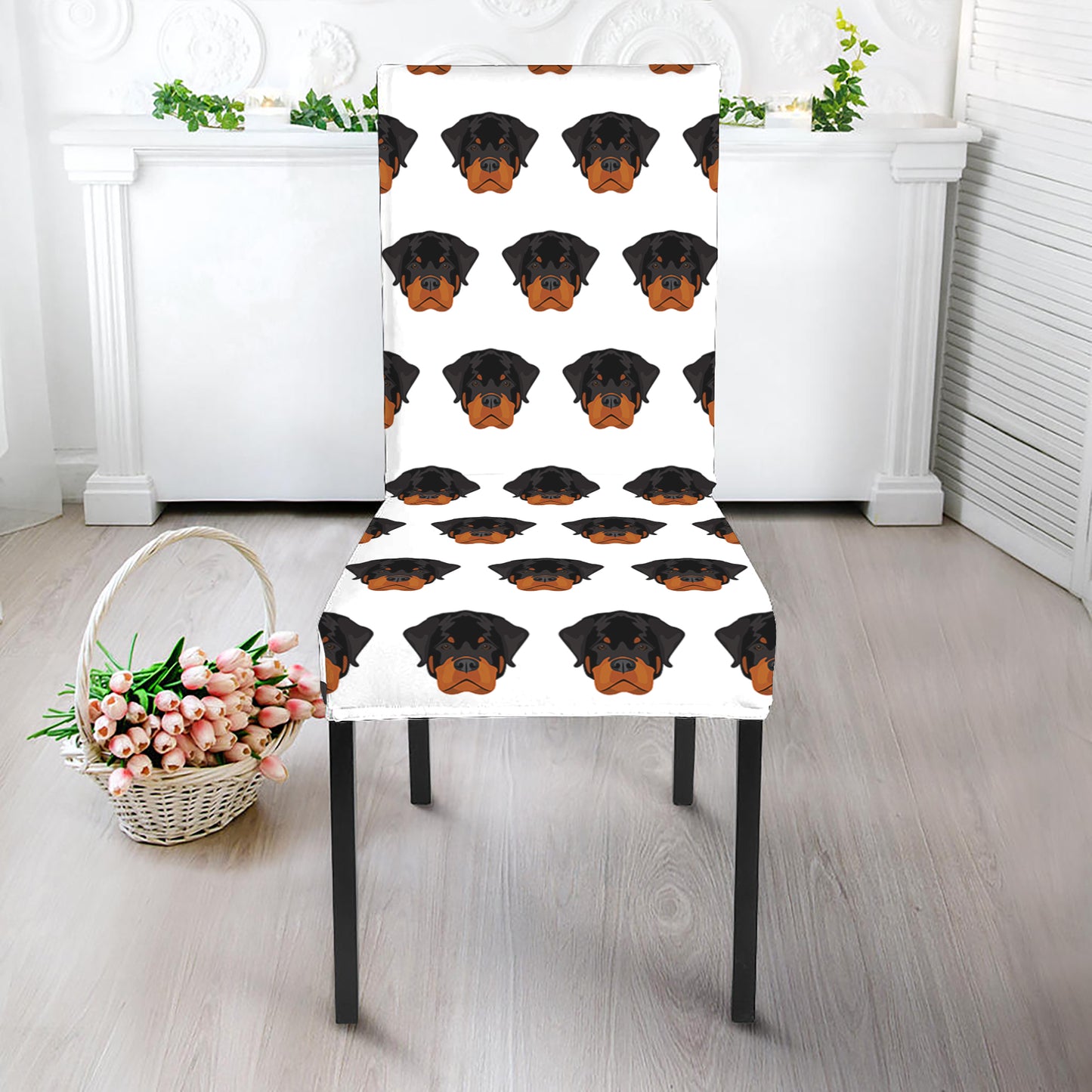 Rottweiler Face Pattern Print Dining Chair Slipcover