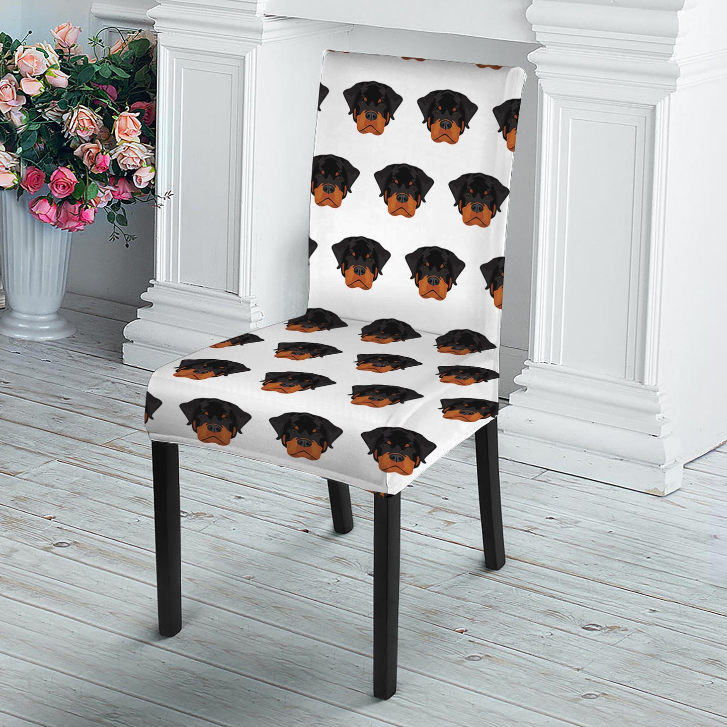 Rottweiler Face Pattern Print Dining Chair Slipcover