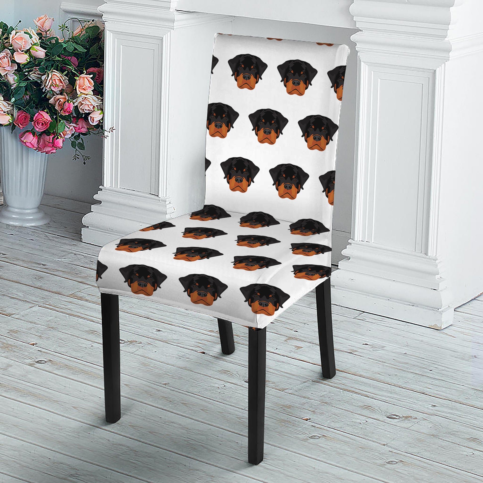 Rottweiler Face Pattern Print Dining Chair Slipcover