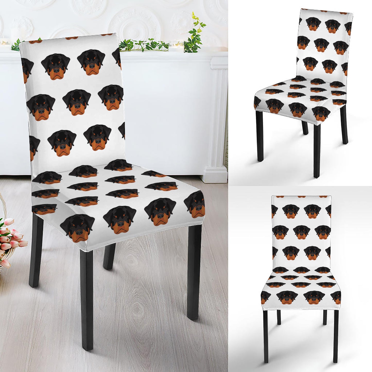 Rottweiler Face Pattern Print Dining Chair Slipcover