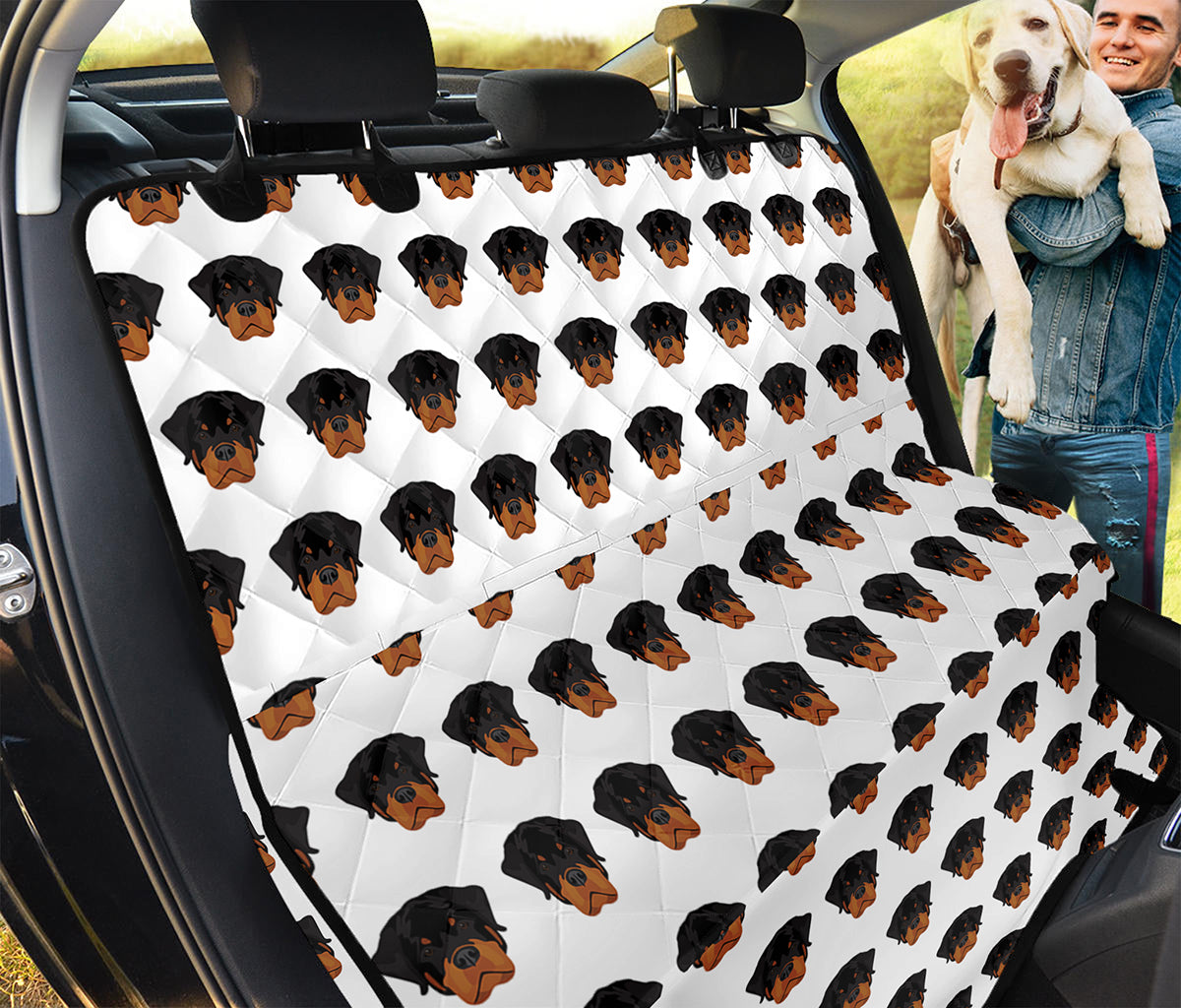 Rottweiler Face Pattern Print Pet Car Back Seat Cover