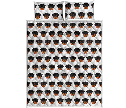 Rottweiler Face Pattern Print Quilt Bed Set