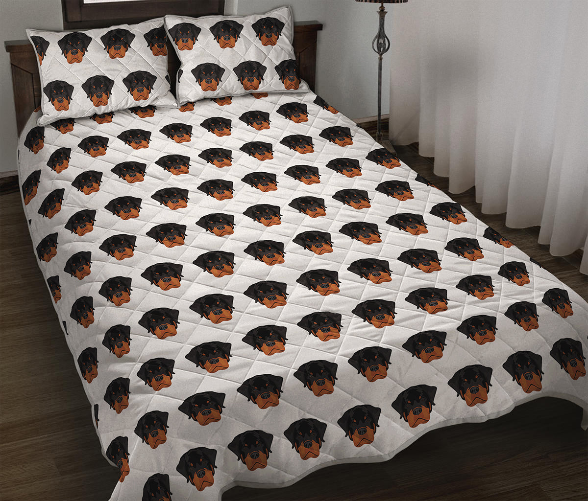 Rottweiler Face Pattern Print Quilt Bed Set