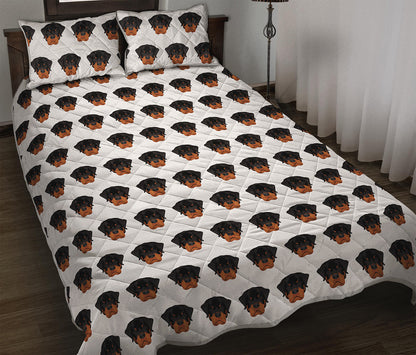 Rottweiler Face Pattern Print Quilt Bed Set