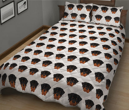 Rottweiler Face Pattern Print Quilt Bed Set