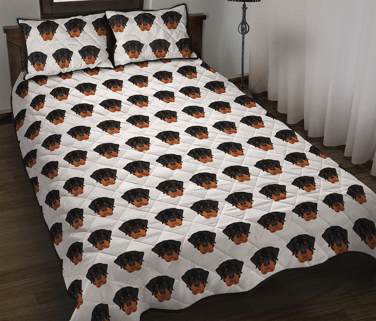 Rottweiler Face Pattern Print Quilt Bed Set