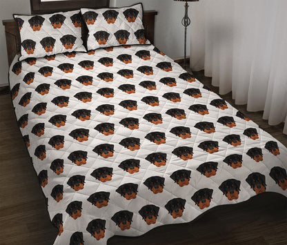 Rottweiler Face Pattern Print Quilt Bed Set