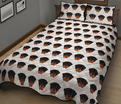 Rottweiler Face Pattern Print Quilt Bed Set