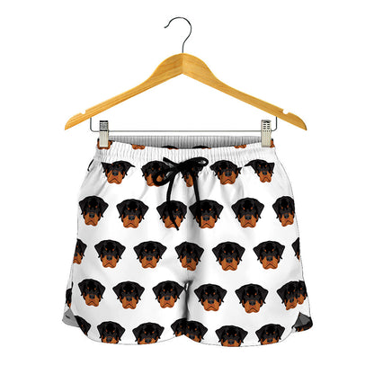 Rottweiler Face Pattern Print Women's Shorts