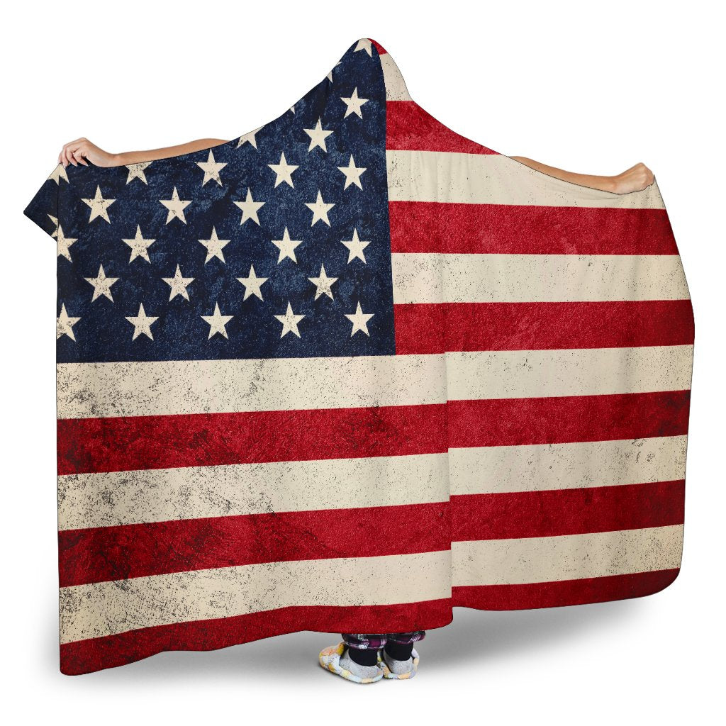 Rough American Flag Patriotic Hooded Blanket GearFrost