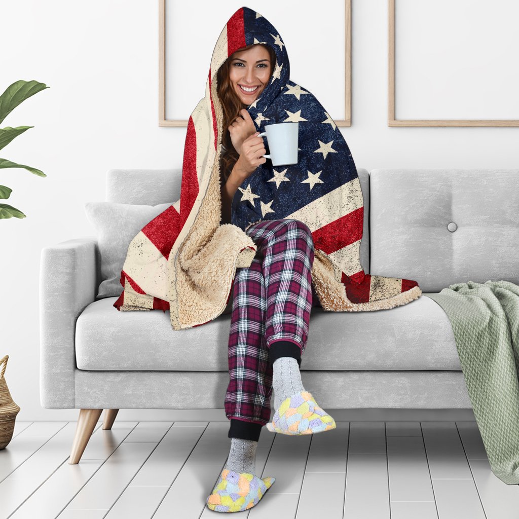 Rough American Flag Patriotic Hooded Blanket GearFrost