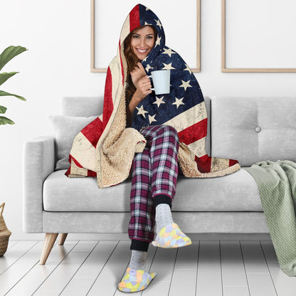 Rough American Flag Patriotic Hooded Blanket GearFrost
