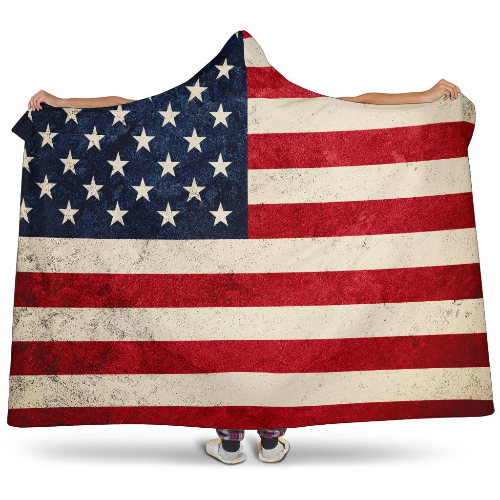 Rough American Flag Patriotic Hooded Blanket GearFrost