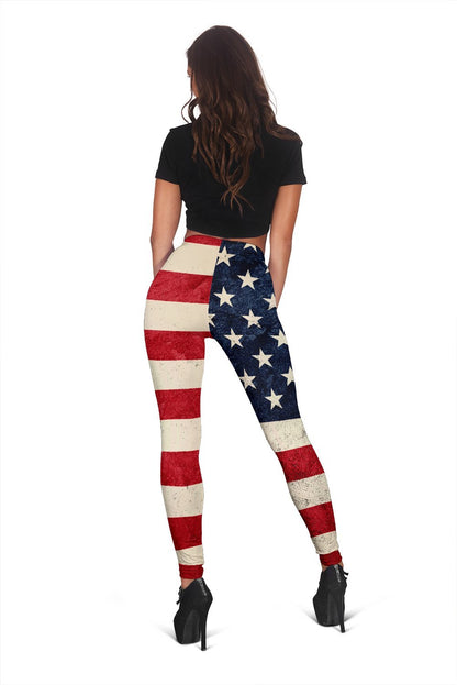 Rough American Flag Patriotic Women's Leggings GearFrost