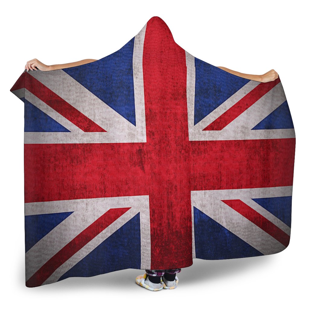 Rough Union Jack British Flag Print Hooded Blanket GearFrost