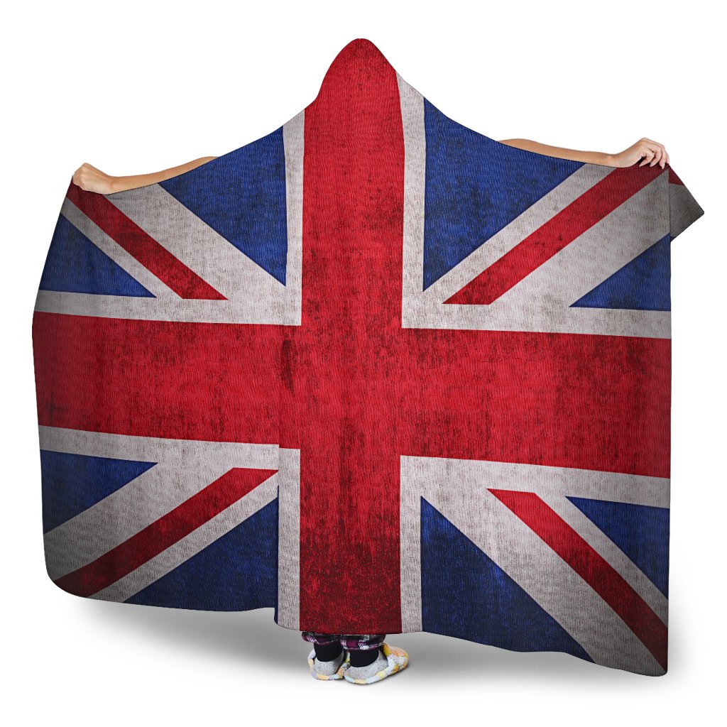 Rough Union Jack British Flag Print Hooded Blanket GearFrost