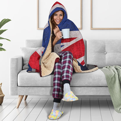 Rough Union Jack British Flag Print Hooded Blanket GearFrost