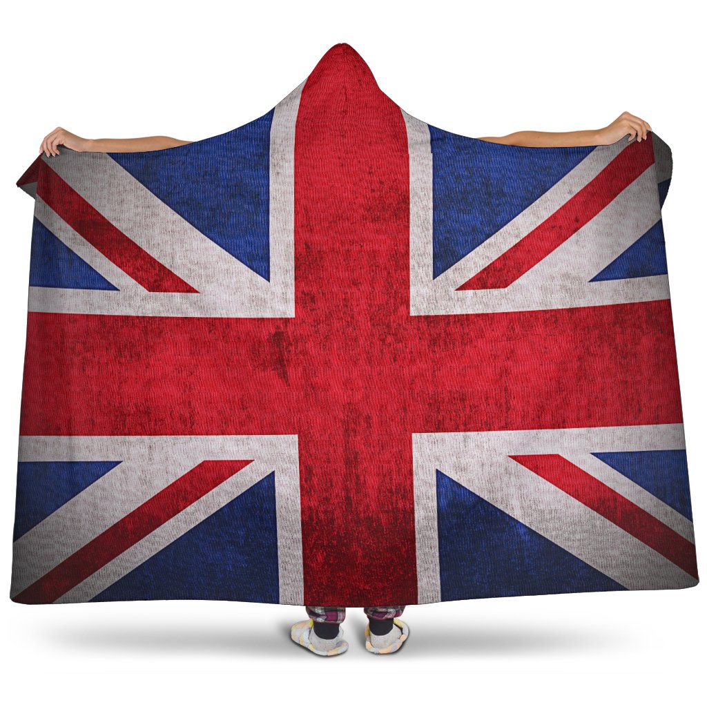 Rough Union Jack British Flag Print Hooded Blanket GearFrost