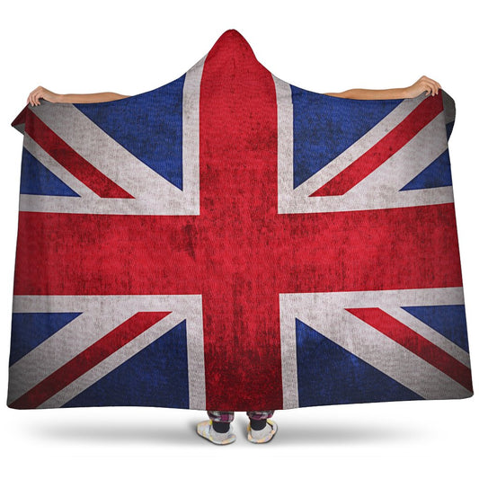 Rough Union Jack British Flag Print Hooded Blanket GearFrost