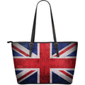 Rough Union Jack British Flag Print Leather Tote Bag With Zipper