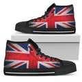 Rough Union Jack British Flag Print Black High Top Sneakers