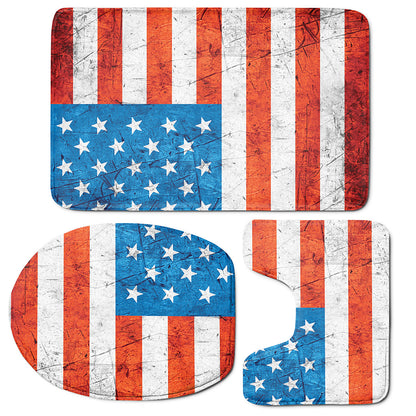 Rough USA Flag Print 3 Piece Bath Mat Set