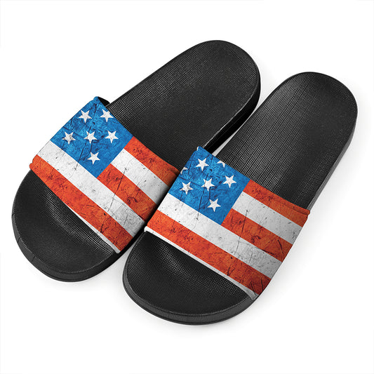 Rough USA Flag Print Black Slide Sandals