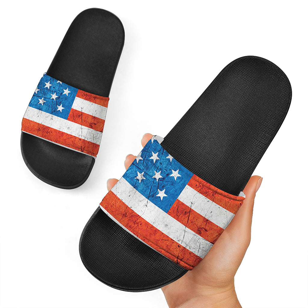Rough USA Flag Print Black Slide Sandals
