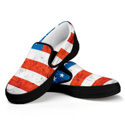 Rough USA Flag Print Black Slip On Shoes