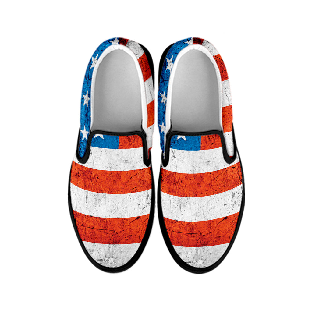 Rough USA Flag Print Black Slip On Shoes