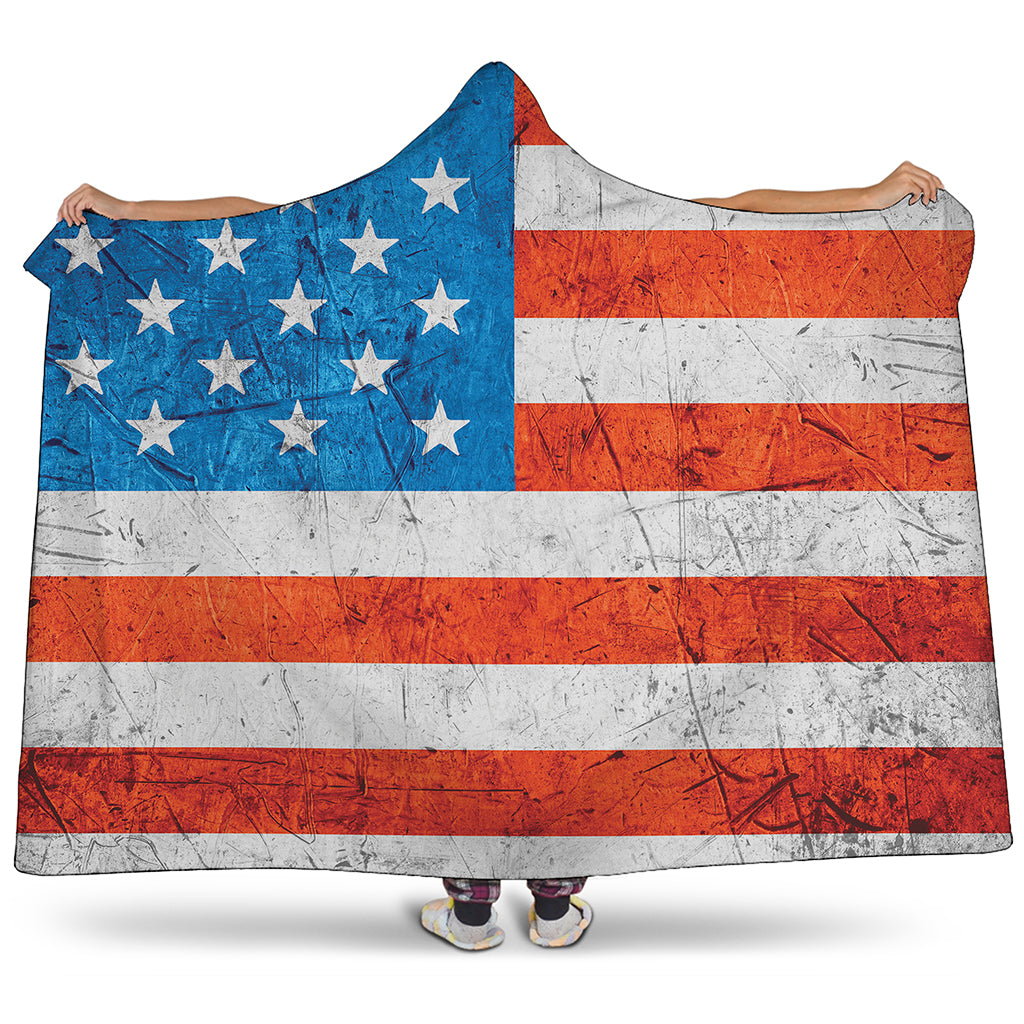 Rough USA Flag Print Hooded Blanket